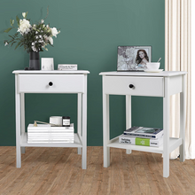 Cargar imagen en el visor de la galería, JIRTEMOT Set of 2 Square Wood End Table with 1 Drawer, 2-Tier Storage Shelf, Painted in White