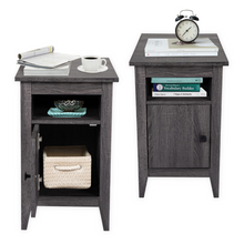 将图片加载到图库查看器,JIRTEMOT Wood Narrow Nightstand Set of 2, 3-Tier with Switchable Door, Finished in Gray