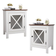 Cargar imagen en el visor de la galería, JIRTEMOT Set of 2 Wooden Nightstand with X-Design Glass Door, White
