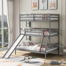Cargar imagen en el visor de la galería, JIRTEMOT Twin over Solid Wood Triple Bunk Bed for Kids Teens Children for Bedroom with Slide and Ladders (Gray)