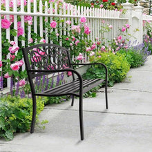 Cargar imagen en el visor de la galería, JIRTEMOT 50" Long Steel WELCOME Patio Garden Outdoor Park Bench Backyard Décor Black