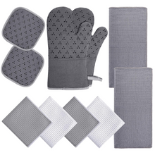 Cargar imagen en el visor de la galería, JIRTEMOT 10 Piece Set Oven Mitts and Pot Holders Kitchen Towel Set Set in Grey
