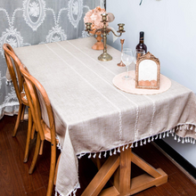 将图片加载到图库查看器,HILHORA Stripe Tassel Anti-Fading Tablecloth for Kitchen Dining Room Party Home Farmhouse(Coffee, Rectangle/Oblong, 55"x86", 6-8 Seats)