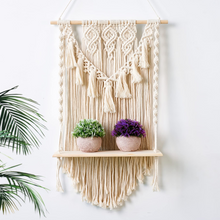Cargar imagen en el visor de la galería, JIRTEMOT Macramé Wall Hanging Shelf for Plant, Hand-made Boho Decorative 1 Floating Shelf, White