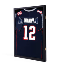 Cargar imagen en el visor de la galería, JIRTEMOT Wood Football Baseball Basketball Jersey Display Case Frame 98% UV Protection Shadow Box, Black