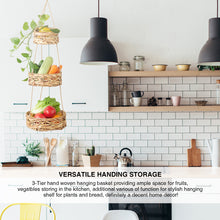 将图片加载到图库查看器,JIRTEMOT 3 Tier Fruit Hanging Basket Boho Kitchen Storage Vegetable Countertop Organizer, Hyacinth Seagrass