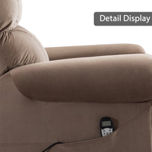 Cargar imagen en el visor de la galería, JAJUMUDO 33" Power Lift Sofa Recliner Chair with Heat and Massage, Velvet Cushion Top, Brown/Camel