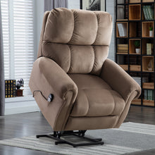 Cargar imagen en el visor de la galería, JAJUMUDO 33" Power Lift Sofa Recliner Chair with Heat and Massage, Velvet Cushion Top, Brown/Camel