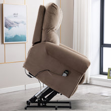 Cargar imagen en el visor de la galería, JAJUMUDO 33" Power Lift Sofa Recliner Chair with Heat and Massage, Velvet Cushion Top, Brown/Camel