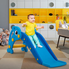 将图片加载到图库查看器,JIRTEMOT Plastic Freestanding Toddler Slide Climbing Sliding Toy W/Ball & Rim, Dark Blue