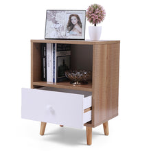 将图片加载到图库查看器,JIRTEMOT 1 PCS Modern Wood Nightstands with 1 Drawer and 1 Open Shelf for Bedroom and Living Room, Brown