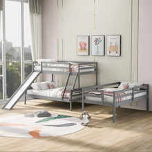 Cargar imagen en el visor de la galería, JIRTEMOT Twin over Solid Wood Triple Bunk Bed for Kids Teens Children for Bedroom with Slide and Ladders (Gray)
