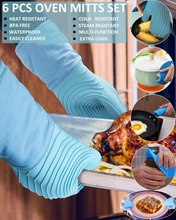 Cargar imagen en el visor de la galería, JIRTEMOT 6 PCS Set Silicone Oven Mitts and Pot Holders Sets Heat Resistant in Blue