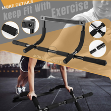 Cargar imagen en el visor de la galería, JIRTEMOT Portable Strength Training Pull up Bar Doorway Gym Bar with Wrist Band in Black
