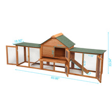 Cargar imagen en el visor de la galería, JIRTEMOT 83.9” x 33.6” 2-Tier Wood Rabbit Chicken Hutch with Run, Elevated Retreat, Ramp, Brown
