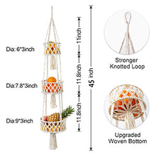 将图片加载到图库查看器,JIRTEMOT 3 Tier Cotton Macramé Hanging Fruit Basket for Kitchen Organizing in White