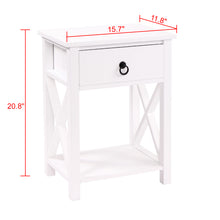 Cargar imagen en el visor de la galería, JIRTEMOT Set of 2 x-Shaped Wood End Table with 1 Drawer, 2-Tier Storage Shelf, Painted in White