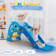 将图片加载到图库查看器,JIRTEMOT Plastic Freestanding Toddler Slide Climbing Sliding Toy W/Ball & Rim, Dark Blue
