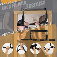 Cargar imagen en el visor de la galería, JIRTEMOT Portable Strength Training Pull up Bar Doorway Gym Bar with Wrist Band in Black