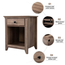 将图片加载到图库查看器,JIRTEMOT Set of 2 Wood Farmhouse Nightstand with 1 Drawer and 1 Open Shelf for Bedroom Living Room, Brown
