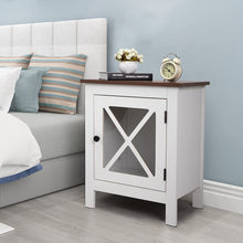 Cargar imagen en el visor de la galería, JIRTEMOT Set of 2 Wooden Nightstand with X-Design Glass Door, White