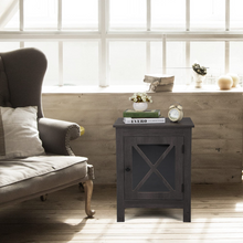 Cargar imagen en el visor de la galería, JIRTEMOT Set of 2 Wooden Nightstand with X-Design Glass Door, Dark Gray