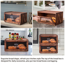Cargar imagen en el visor de la galería, JIRTEMOT Rustic Farmhouse Bamboo Bread Box with Clear Front Window, Brown