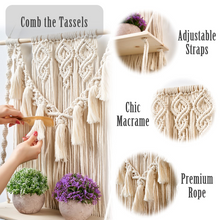 Cargar imagen en el visor de la galería, JIRTEMOT Macramé Wall Hanging Shelf for Plant, Hand-made Boho Decorative 1 Floating Shelf, White