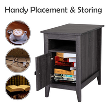 将图片加载到图库查看器,JIRTEMOT Wood Narrow Nightstand Set of 2, 3-Tier with Switchable Door, Finished in Gray