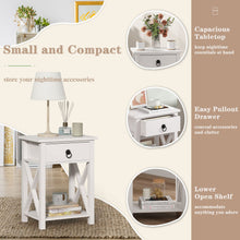 Cargar imagen en el visor de la galería, JIRTEMOT Set of 2 x-Shaped Wood End Table with 1 Drawer, 2-Tier Storage Shelf, Painted in White