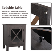 Cargar imagen en el visor de la galería, JIRTEMOT Set of 2 Wooden Nightstand with X-Design Glass Door, Dark Gray