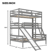 Cargar imagen en el visor de la galería, JIRTEMOT Twin over Solid Wood Triple Bunk Bed for Kids Teens Children for Bedroom with Slide and Ladders (Gray)