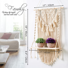 Cargar imagen en el visor de la galería, JIRTEMOT Macramé Wall Hanging Shelf for Plant, Hand-made Boho Decorative 1 Floating Shelf, White