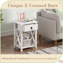 Cargar imagen en el visor de la galería, JIRTEMOT Set of 2 x-Shaped Wood End Table with 1 Drawer, 2-Tier Storage Shelf, Painted in White