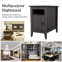 将图片加载到图库查看器,JIRTEMOT Wood Narrow Nightstand Set of 2, 3-Tier with Switchable Door, Finished in Gray