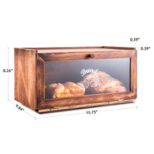 Cargar imagen en el visor de la galería, JIRTEMOT Rustic Farmhouse Bamboo Bread Box with Clear Front Window, Brown