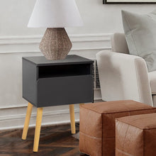 将图片加载到图库查看器,JIRTEMOT Set of 2 Wood Nightstand with 1 Drawer & 1 Open Shelf, Black