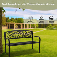 Cargar imagen en el visor de la galería, JIRTEMOT 50" Long Steel WELCOME Patio Garden Outdoor Park Bench Backyard Décor Black