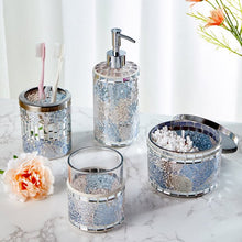 Cargar imagen en el visor de la galería, HILHORA Set of 4 Mosaic Glass Organizer - Includes Soap Dish & Tumbler Cup & Toothbrush Holder & Soap/Lotion Dispenser (Pink)