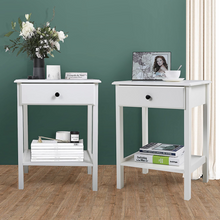 Cargar imagen en el visor de la galería, JIRTEMOT Set of 2 Square Wood End Table with 1 Drawer, 2-Tier Storage Shelf, Painted in White
