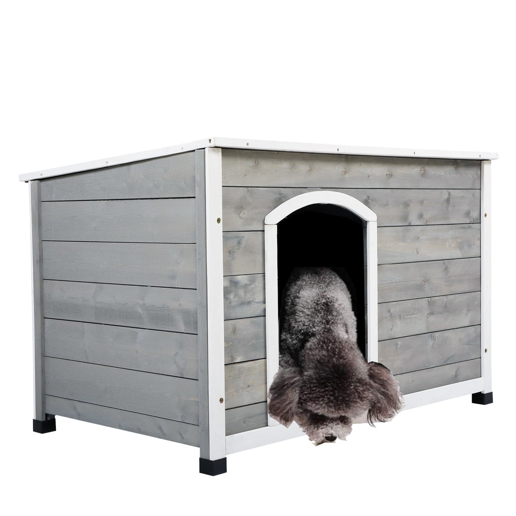 JIRTEMOT 44” Wooden Dog House with Hinges with Openable Asphalt Roof & Removable Floor, Gray