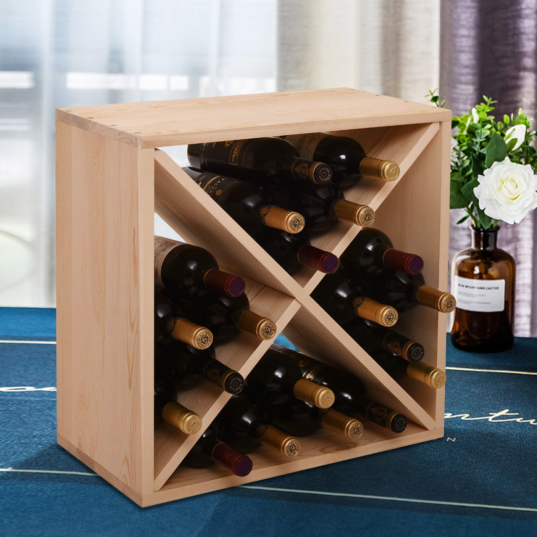 JIRTEMOT 1 Pcs Wood Wine Rack 24 Bottles Stackable Wine Holder for Kitchen Dining Room, Solid Wood Brown