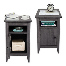 将图片加载到图库查看器，JIRTEMOT Wood Narrow Nightstand Set of 2, 3-Tier with Switchable Door, Finished in Gray
