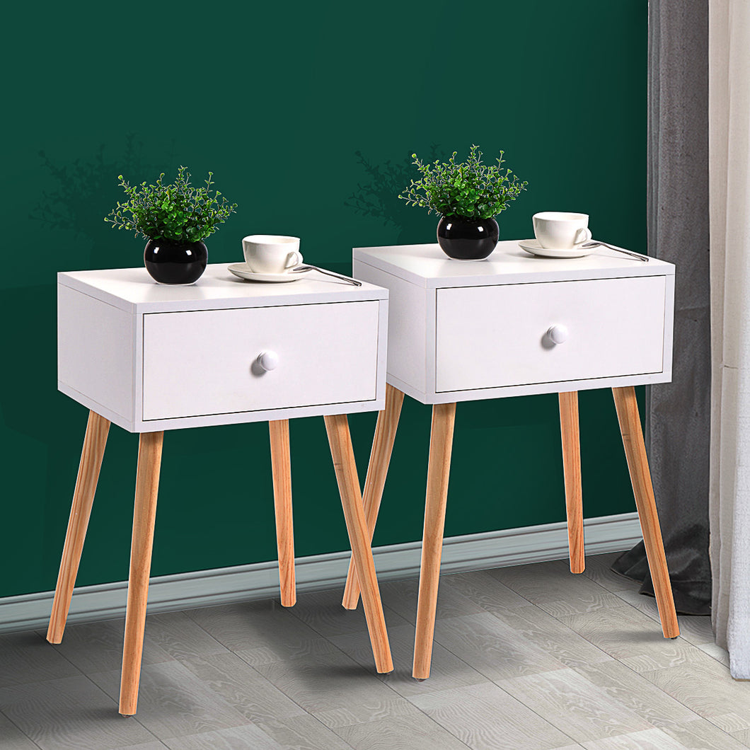 JIRTEMOT Set of 2 Modern Wood Nightstand for Bedroom, Living Room with One Drawer, Finished in White Painted