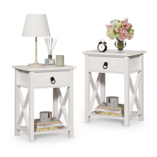 将图片加载到图库查看器，JIRTEMOT Set of 2 x-Shaped Wood End Table with 1 Drawer, 2-Tier Storage Shelf, Painted in White
