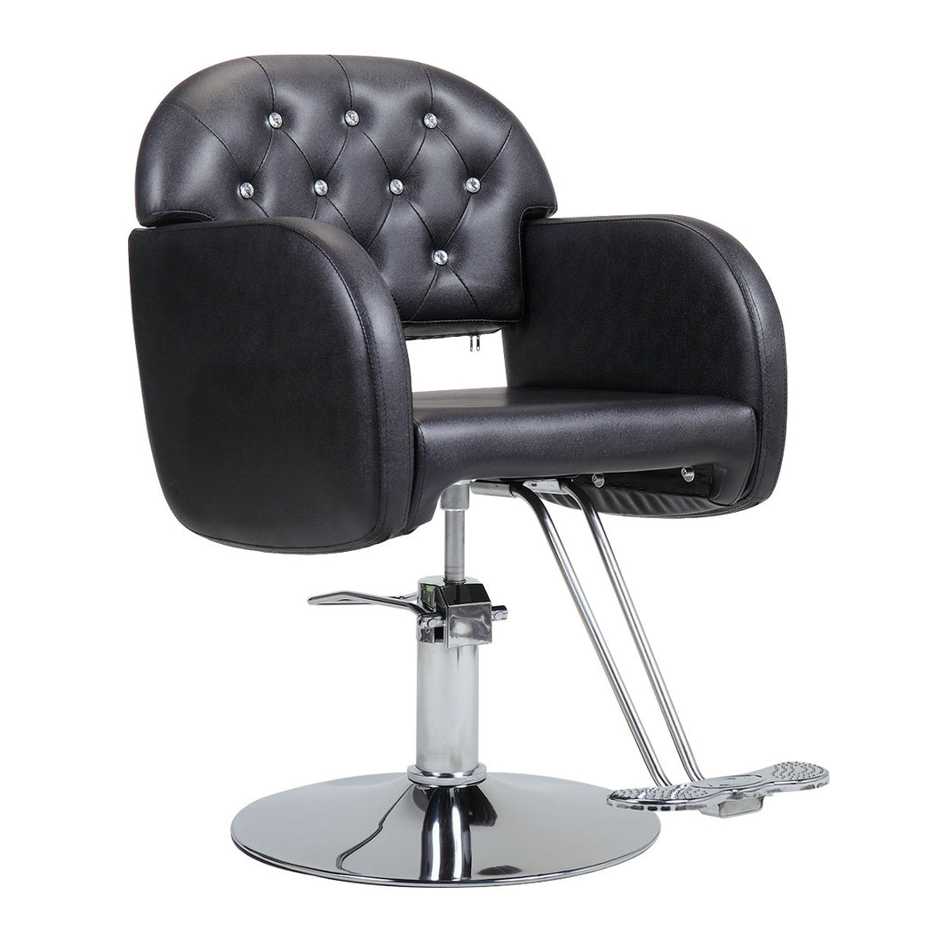 JIRTEMOT Hydraulic Salon Styling Chair Barber Chair, with Crystal Tufted Backrest, Black