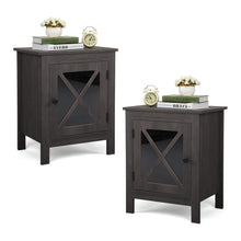 Cargar imagen en el visor de la galería, JIRTEMOT Set of 2 Wooden Nightstand with X-Design Glass Door, Dark Gray
