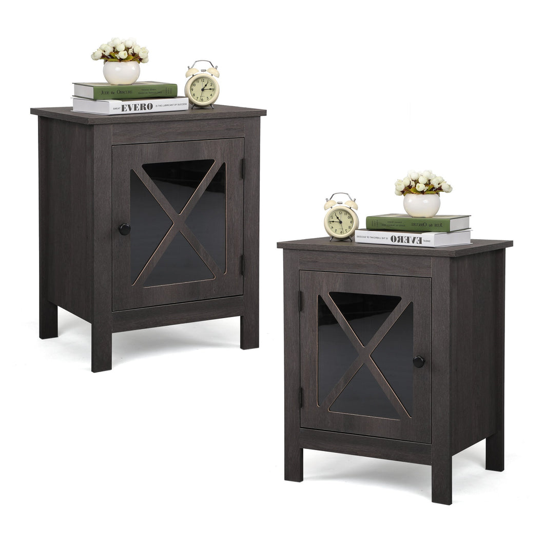 JIRTEMOT Set of 2 Wooden Nightstand with X-Design Glass Door, Dark Gray