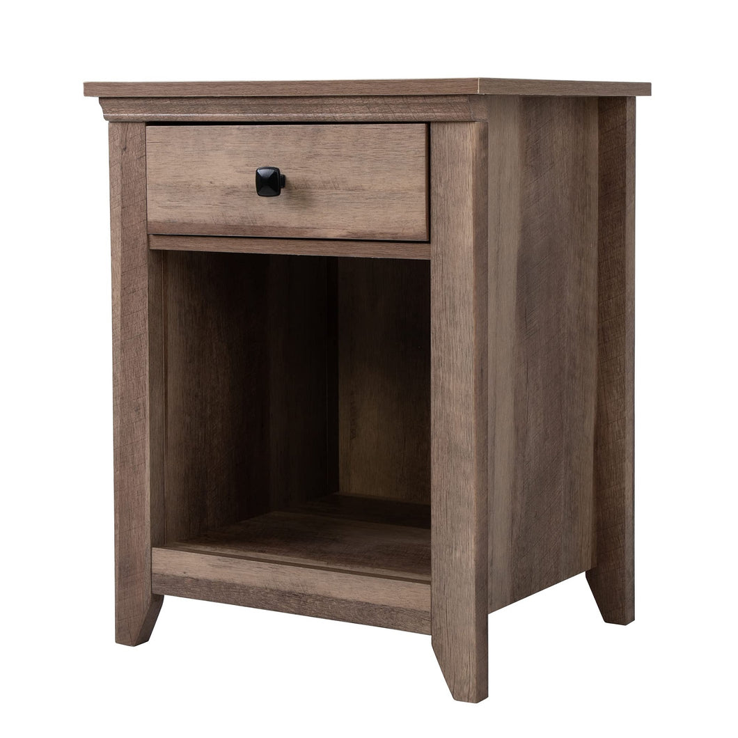 JIRTEMOT Wood Farmhouse Nightstand with 1 Drawer and 1 Open Shelf, Brown