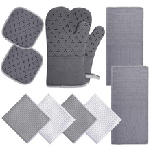 将图片加载到图库查看器，JIRTEMOT 10 Piece Set Oven Mitts and Pot Holders Kitchen Towel Set Set in Grey
